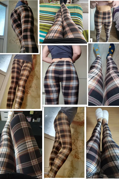 CUHAKCI Mode Plaid Druck Leggings Frauen Sexy Fitness Leggins Grid Floral Streifen Hosen Hohe Taille Bleistift Hosen.