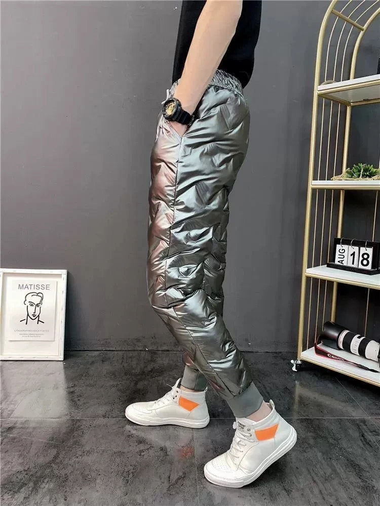 2022 New Men Shiny Winter Down Pant Thick Warm Sweatpants Casual Trousers Slim Outdoor Windproof Waterproof Cotton Pants
