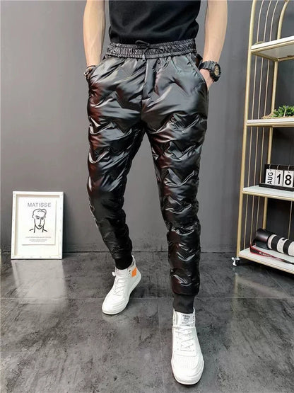2022 New Men Shiny Winter Down Pant Thick Warm Sweatpants Casual Trousers Slim Outdoor Windproof Waterproof Cotton Pants.