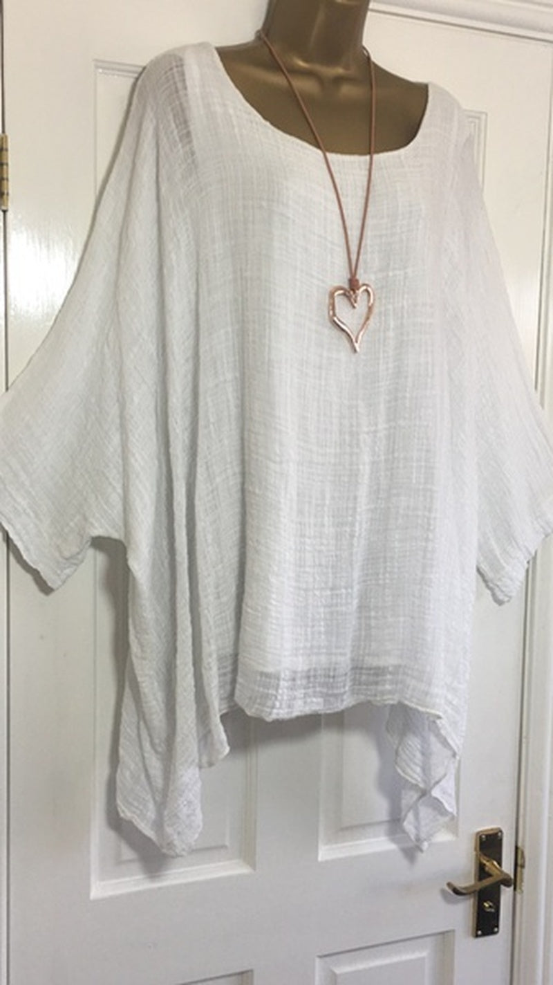 Autumn Fashion Batwing Sleeve Solid Color Loose O-neck 3/4 Sleeve Casual Blouse Top for Women.