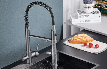 Filter Kitchen Faucet 2 In 1 Pull Down 360° Flexible Drinking Pure Water Purification Faucets Brass Hot Cold Water Mixer Tap