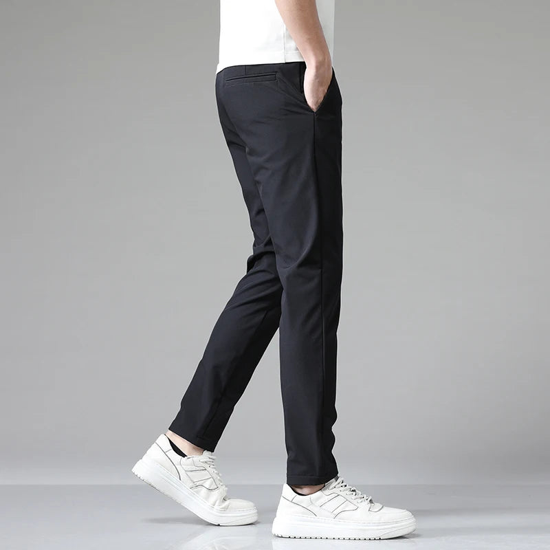 2023 Autumn Pants Mens Stretch Korean Casual Slim Fit Elastic Waist Jogger Business Classic Trousers Male Black Gray Blue 28-38.