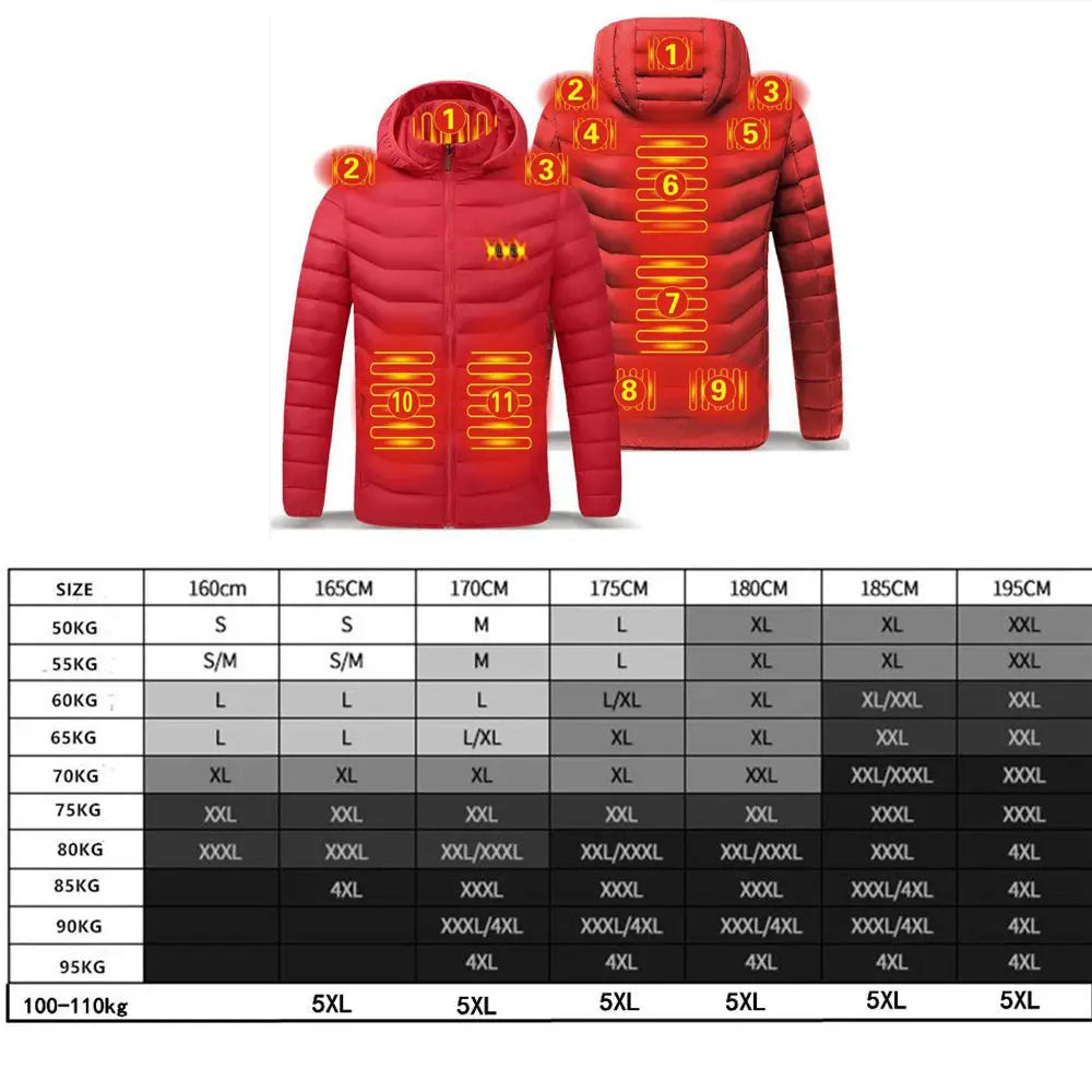 Men's parka Winter Warm USB Heating Jackets Smart Thermostat Pure Color Hooded Heated Clothing male bobojaco Warm padded jacket.