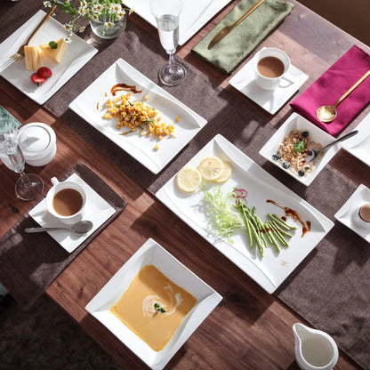 MALACASA Carina 2-Piece Ivory White Porcelain Dinner Plate Set Tableware Fruit Snack Dishes with 11" & 13.25" Rectangular Plate.