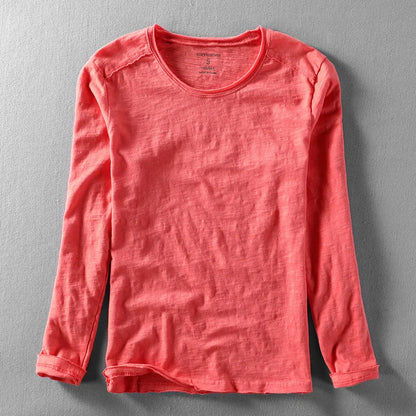 Fashionable Bamboo Cotton Long Sleeve Vintage T-shirts Men Casual Thin Tops Tees Comfortable Tshirt Distressed T-shirt.