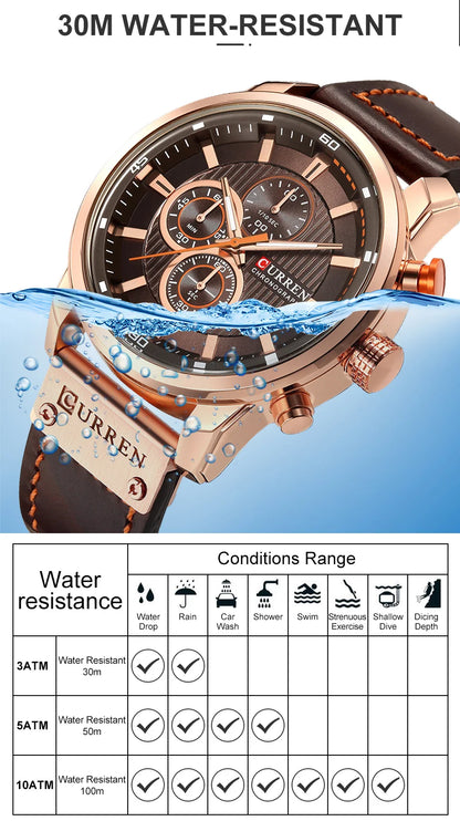 CURREN Brand Watch Men Leather Sports Watches Men's Army Military Quartz Wristwatch Chronograph Male Clock Relogio Masculino.