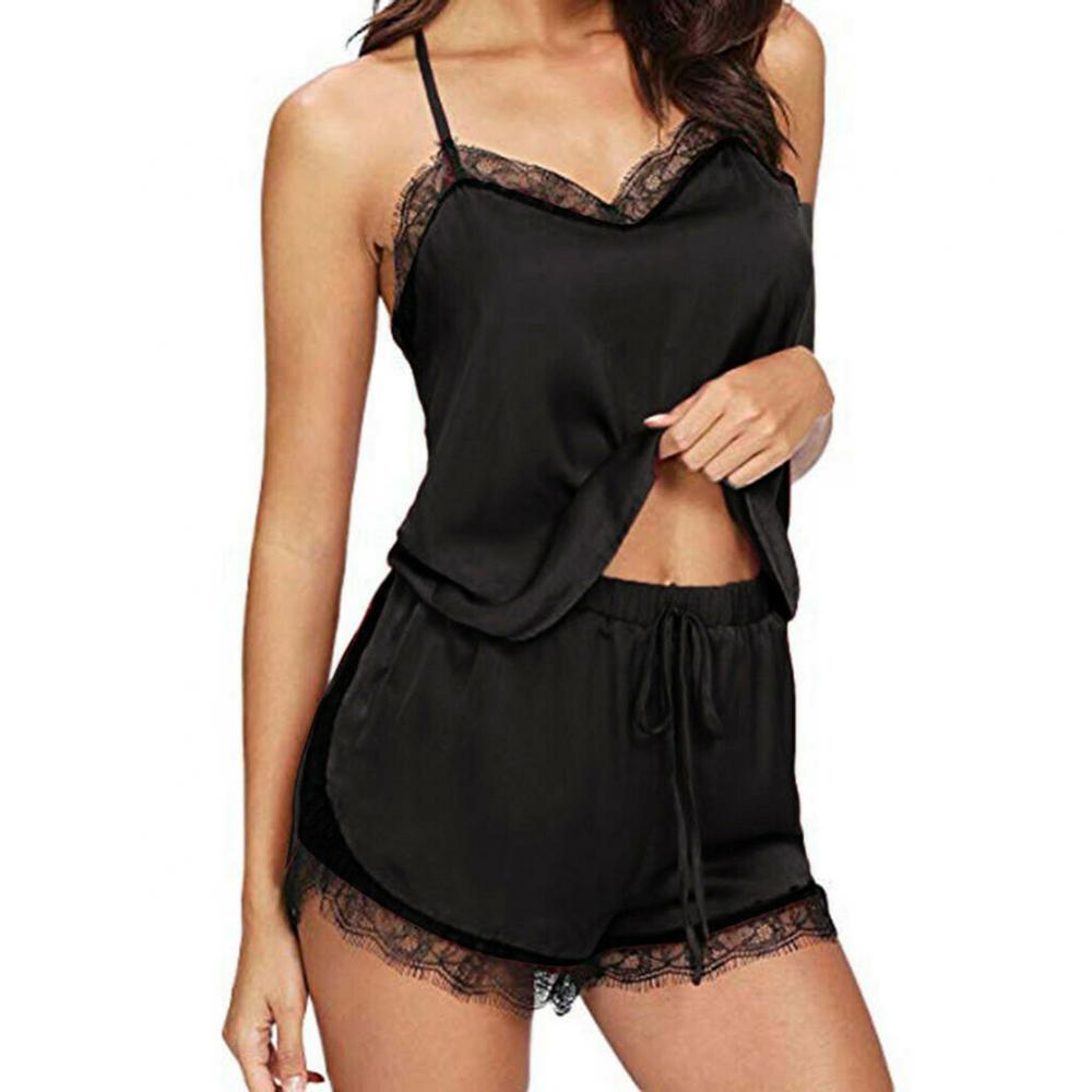 Heißer verkauf damen sommer sexy seide spitze einfarbig pyjamas leibchen top shorts haut-freundliche hause unterwäsche pyjamas set einzelhandel.