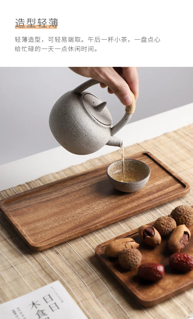 Rectangle Wooden Tea Tray Serving Table Plate Snacks Food Storage Dish for Hotel Home.