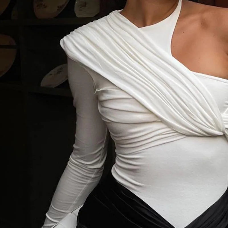 One Shoulder Sexy Backless Twist Bodysuits Women Long Sleeve Top Slim High Waist Bodysuit Club Party Streetwear.