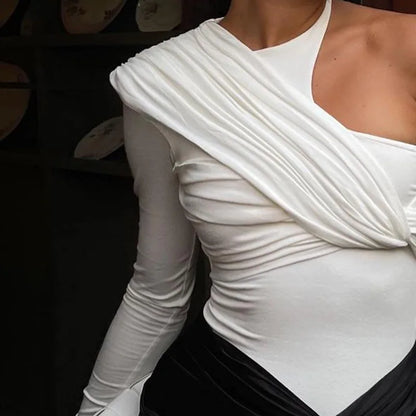One Shoulder Sexy Backless Twist Bodysuits Women Long Sleeve Top Slim High Waist Bodysuit Club Party Streetwear.