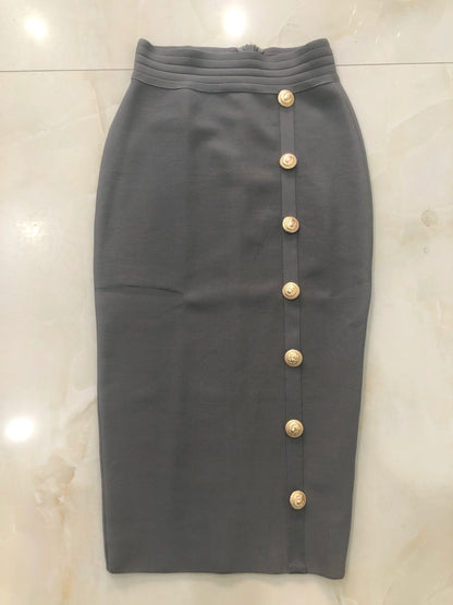 New Arrival Women Button Black Blue Red Bodycon Bandage Skirt 2024 Designer High Waist High Street Party Club Pencil Skirt 75cm.