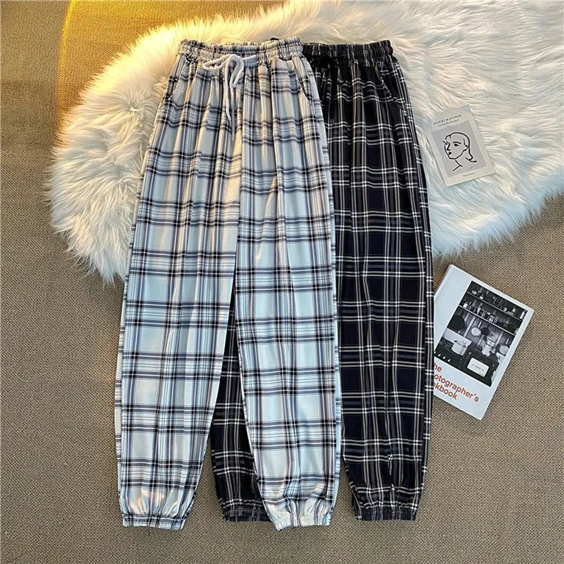 Hosen Frauen Neue Haufen füße Mode Lose Schwarz Plaid Sommer Harajuku Studenten Streetwear Harem Lange Hosen Frauen Chic.