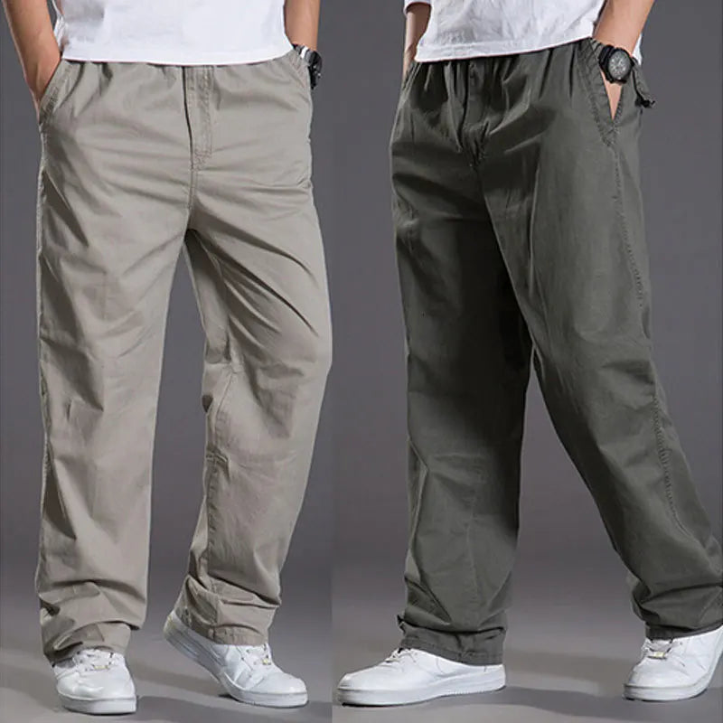 Mens casual Cargo Cotton pants men pocket loose Straight Pants Elastic Work Trousers Brand Fit Joggers Male Super Large Size 6XL.