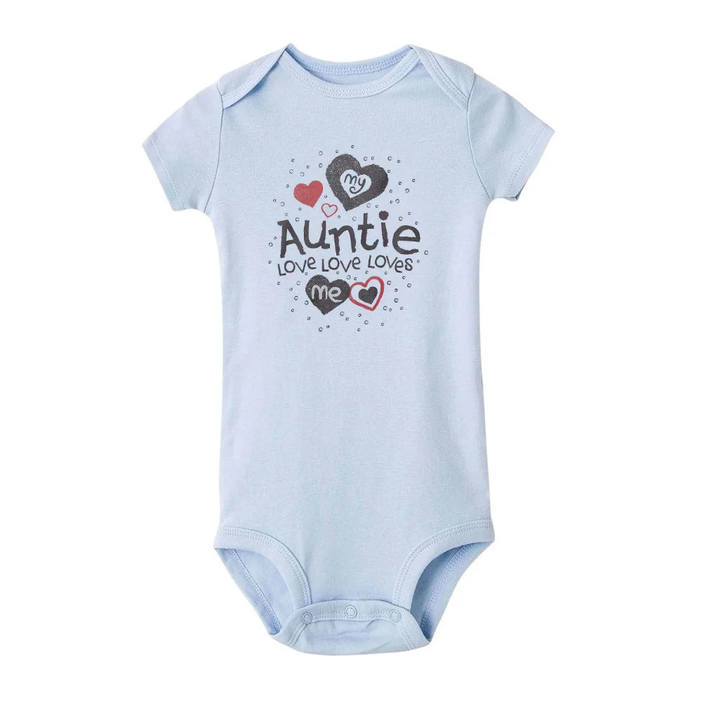 ICH LIEBE DICH ZUM MOND UND ZURÜCK & My Auntie Liebt Mich Gedruckt Jungen Mädchen Infant Playsuits Ein Stück schöne Baby Kid Romper Body.