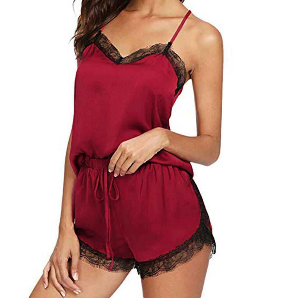 Heißer verkauf damen sommer sexy seide spitze einfarbig pyjamas leibchen top shorts haut-freundliche hause unterwäsche pyjamas set einzelhandel.