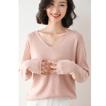 2025, frühling Herbst Frauen Pullover Solide Strickwaren Koreanische Lose Weibliche Grundlegende Casual Jumper Stretch Pullover Himmel Blau Rosa Pullover