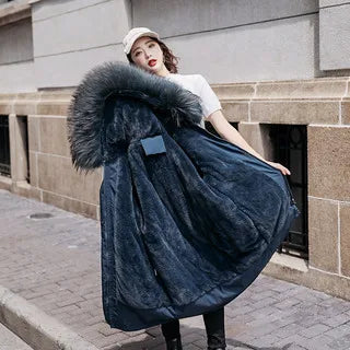 Neue Winterjacke für Damen, warme Parkas mit Pelzkragen, langer lässiger Parka, schmal, verdickt, Maxi-Größe, Damenmantel, Schnee-Kapuzenmäntel.