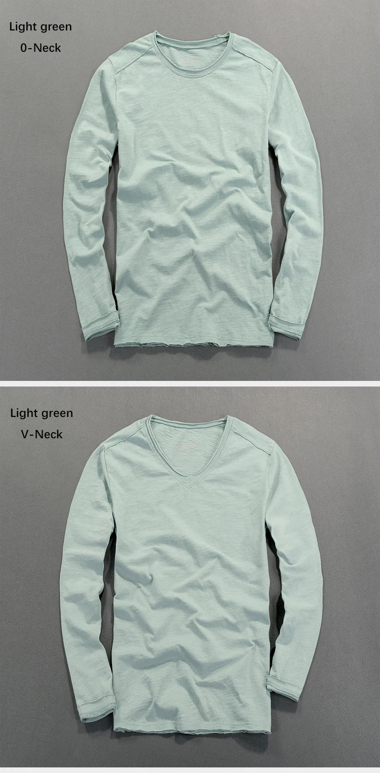 Fashionable Bamboo Cotton Long Sleeve Vintage T-shirts Men Casual Thin Tops Tees Comfortable Tshirt Distressed T-shirt.