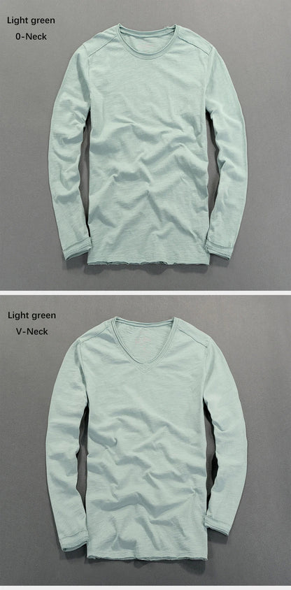 Fashionable Bamboo Cotton Long Sleeve Vintage T-shirts Men Casual Thin Tops Tees Comfortable Tshirt Distressed T-shirt.