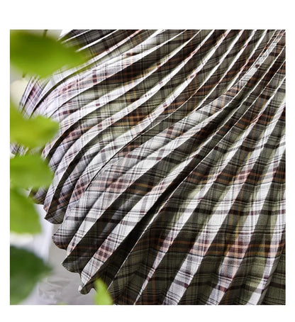 Looks Thin Pleated Skirt 2025 New High Waist A-line Skirt Mid-length Big Size Plaid Skirt Long Pleated Skirt Length 75-90cm