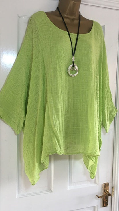 Autumn Fashion Batwing Sleeve Solid Color Loose O-neck 3/4 Sleeve Casual Blouse Top for Women.