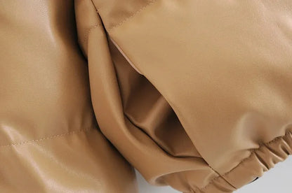 Winter frauen Jacke Dicke Warme Kurze Parka Schwarz Pu Leder Mäntel Frau Parkas Elegante Zipper Baumwolle Jacken Mantel Weibliche neue