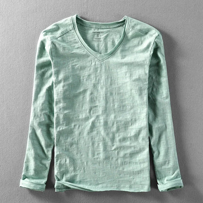 Fashionable Bamboo Cotton Long Sleeve Vintage T-shirts Men Casual Thin Tops Tees Comfortable Tshirt Distressed T-shirt.