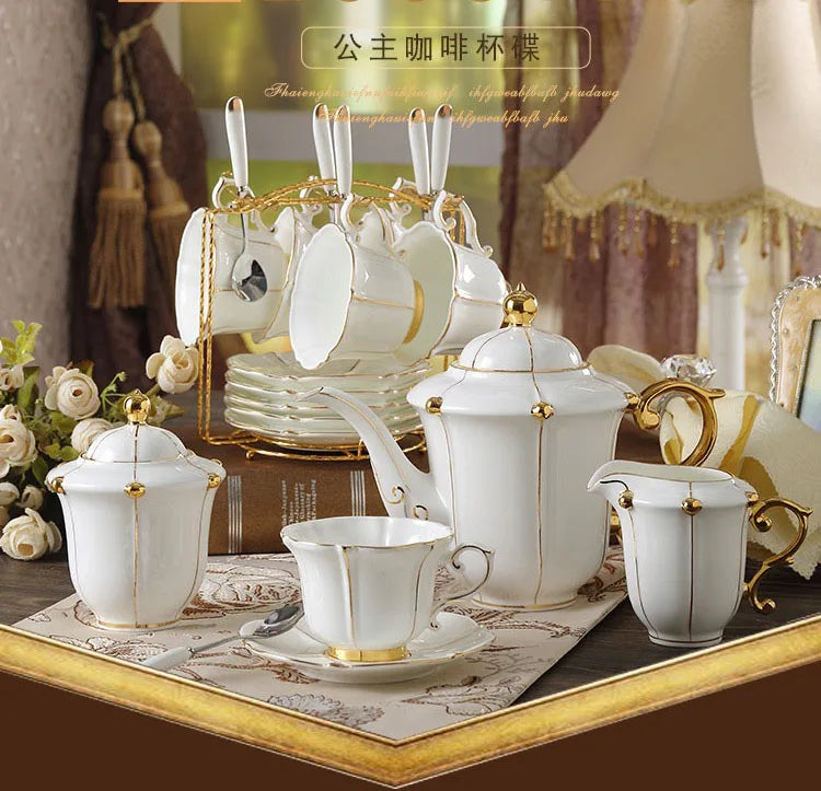 Bone China Coffee Set Europe Porcelain Tea Set Simple Ceramic Pot Creamer Sugar Bowl Teatime Teapot Coffee Cup Mug Coffeeware.