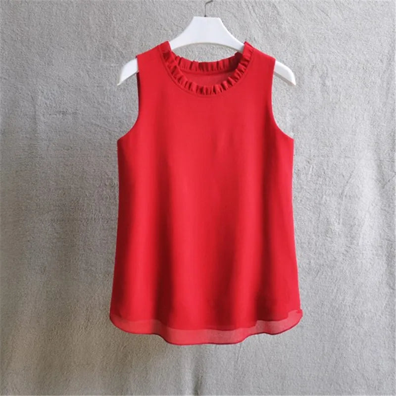 Woherb 21 Farben Feste Rüschen Chiffon Bluse Frauen 2025 Sommer Mode Weste Blusas Casual Lose Ärmellose Damen Tops Shirt