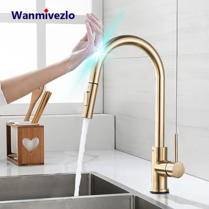 Pull Out Touch Sensor Kitchen Faucet 360 Rotation Smart Kitchen Faucet Sensor Tap Faucet Single Handle Mixer Tap
