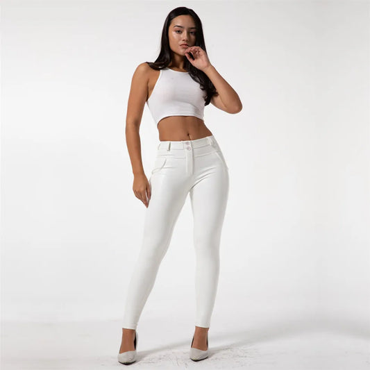 Shascullfites Faux Leather Leggings White Fleece Lined Leggins Ladies Winter Women Warm Push Up Legging Women Casual Solid Color.