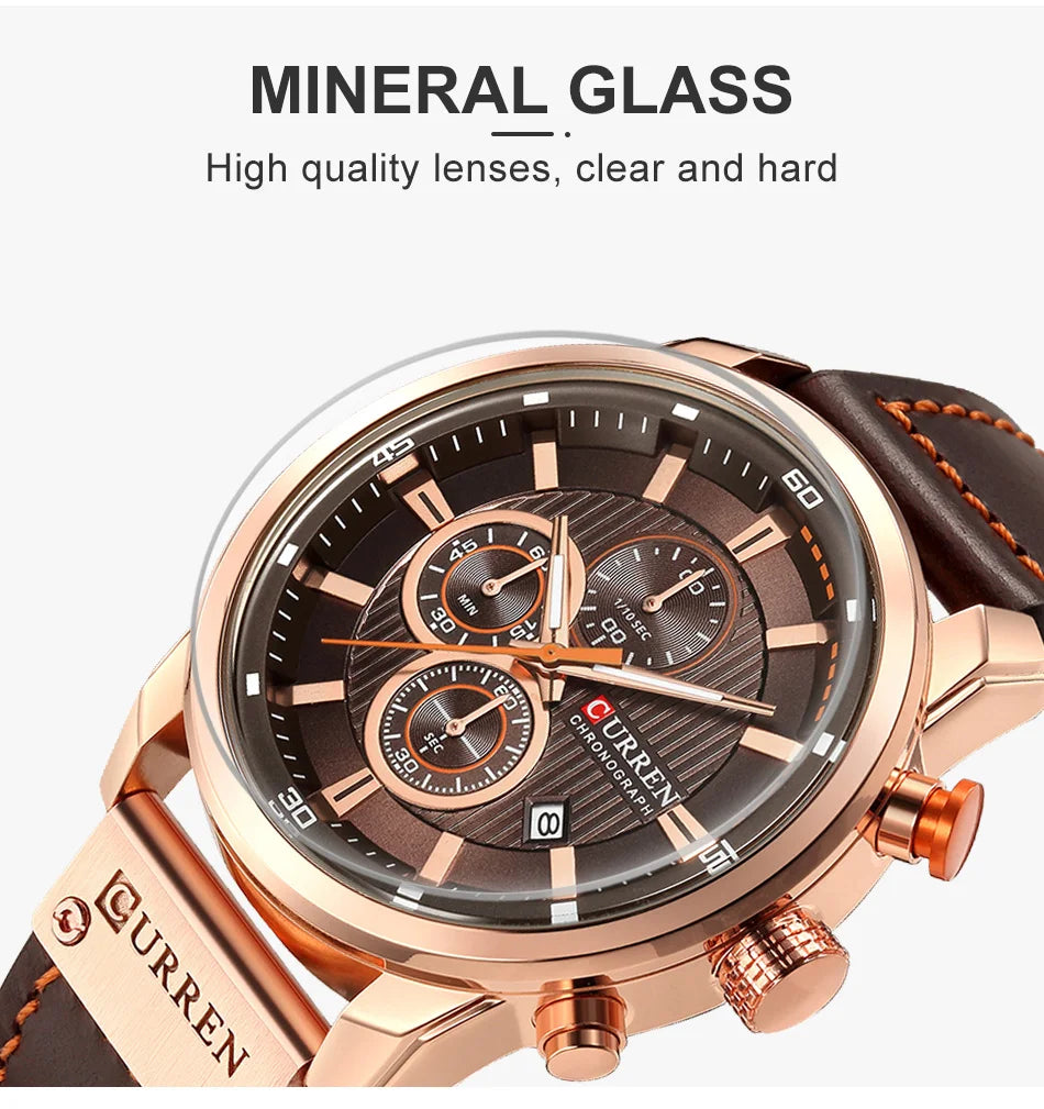 CURREN Brand Watch Men Leather Sports Watches Men's Army Military Quartz Wristwatch Chronograph Male Clock Relogio Masculino.