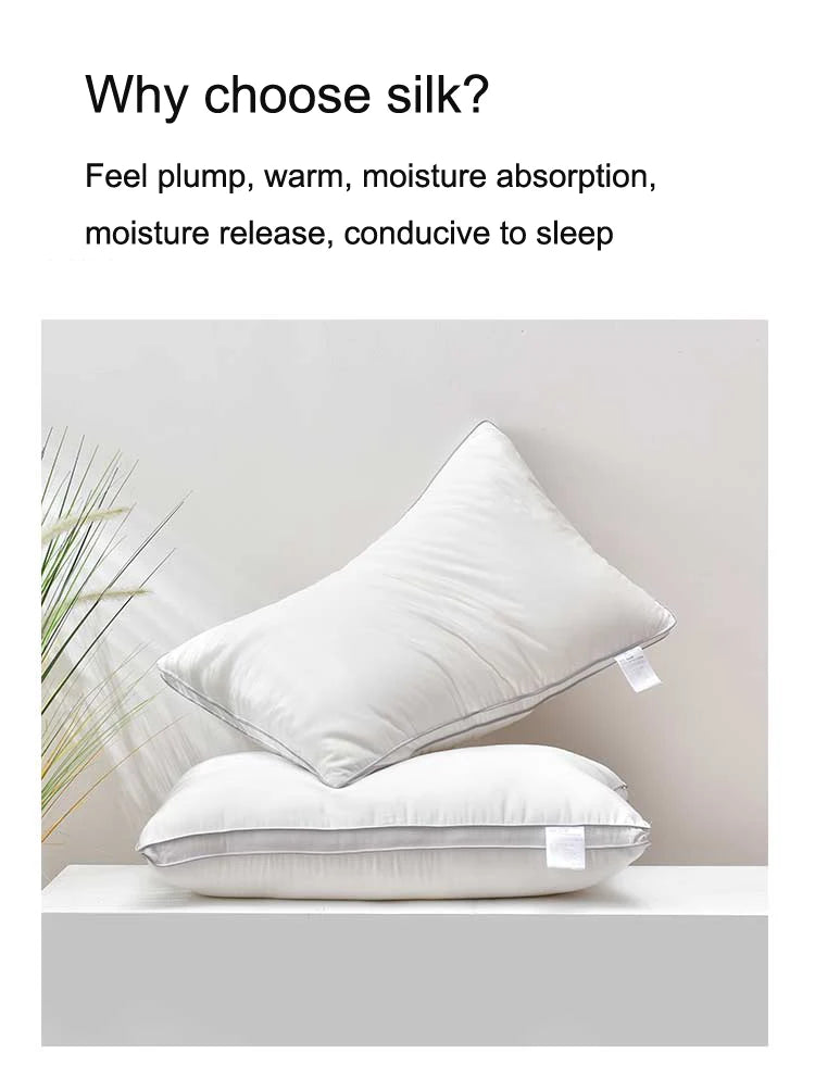 Mulberry Silk Pillows For Sleeping 48*74cm Natural Silk Filling Jacquard Anti Mite Soft Health Care Bedding Hotel Neck Pillows.
