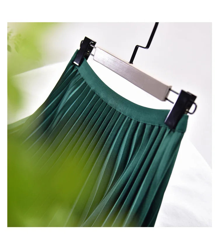 Looks Thin Pleated Skirt 2025 New High Waist A-line Skirt Mid-length Big Size Plaid Skirt Long Pleated Skirt Length 75-90cm