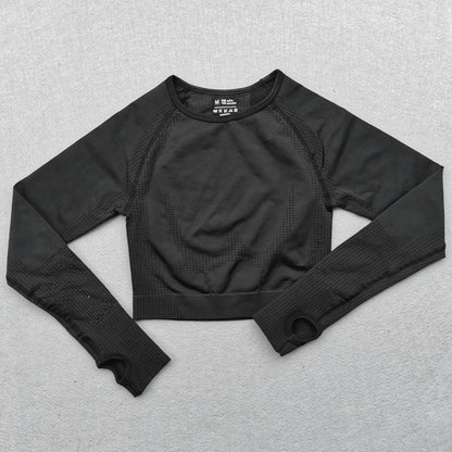 Seamless Yoga Crop Top For Women Long Sleeve Gym Workout Tops with Thumb Holes Sports Running Shirt Women Sportswear.