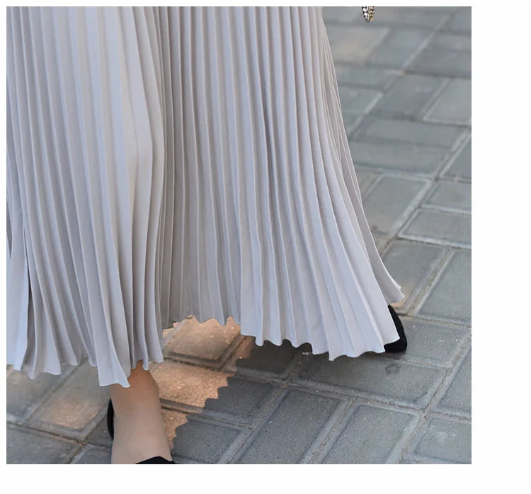Classical Women Pleated Skirt 90cm/80cm Long Female Elastic Waist Skirt Big Size Velvet Pleated Skirt for Winter Ankle-Length