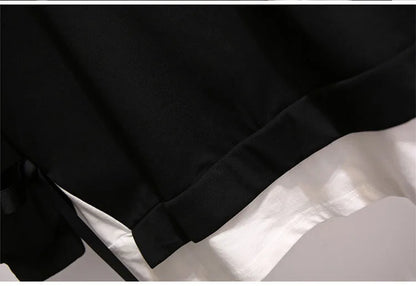 150Kg Plus Größe frauen Herbst Lose Oansatz Sweatshirts Fehlschlag 157cm 6XL 7XL 8XL 9XL 10XL Beiläufige Lange-ärmeln Gefälschte Zwei-stück Top