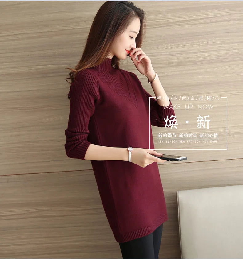 Frühling Herbst Winter Neue Rollkragenpullover Frauen Koreanische Lose Medium Lange Dicke Stricken Top Pullover Bodenbildung Pullover Ziehen.