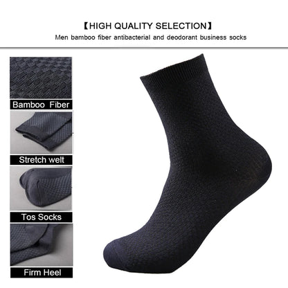 10 Pairs/Lot Men's Bamboo Fiber Socks 2025 New Compression Autumn Long Black Business Casual Man Dress Sock Gift Plus Size 42-45.