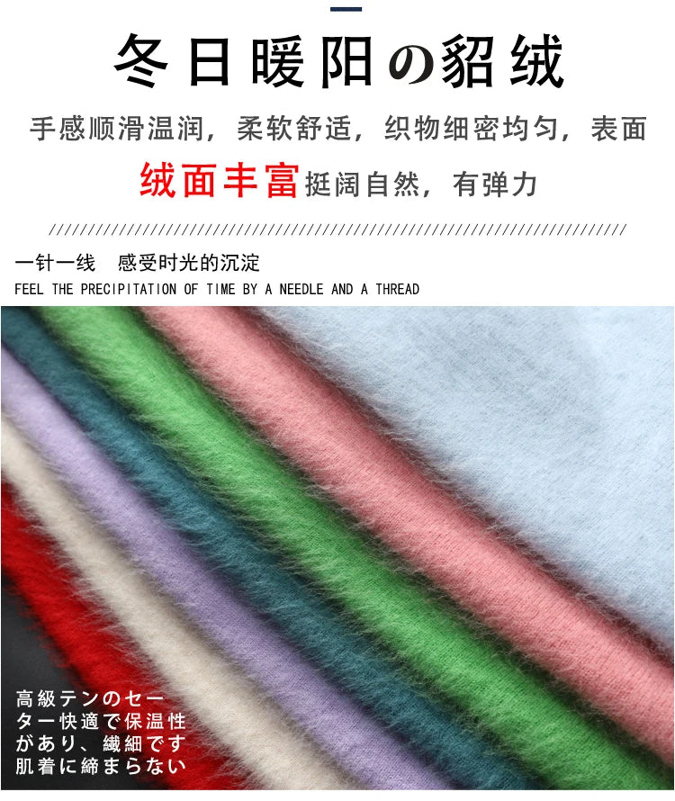 Herbst Winter 100% Nerz Kaschmir Pullover Frauen Strickwaren Pullover Dicke Warme Einfarbig Plus Größe Basis Hohe Revers Kleidung Tops.