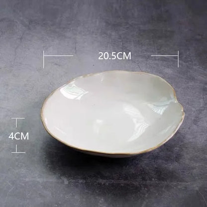 European Style Ceramic Kitchen Tableware Irregular Rice Bowl Creative Dessert Salad Bowl Porcelain Dinner Plate Sauce Dish