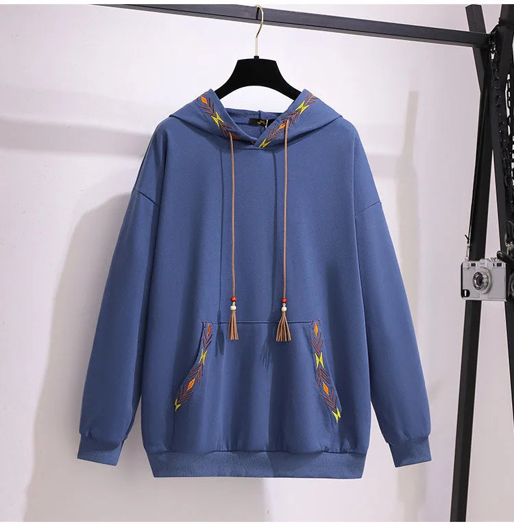 150Kg Plus Größe frauen Frühling Herbst Lose Mit Kapuze Stickerei Sweatshirt Büste 157cm 6XL 7XL 8XL 9XL 10XL lange-Ärmeln Casual Top