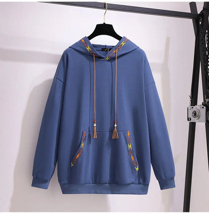 150Kg Plus Größe frauen Frühling Herbst Lose Mit Kapuze Stickerei Sweatshirt Büste 157cm 6XL 7XL 8XL 9XL 10XL lange-Ärmeln Casual Top