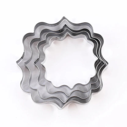 FAIS DU 4Pcs Stainless Steel Cookie Mold Stamper Nameplate DIY Biscuit Blessing Circle Flower Frame Cake Decoration Backware.