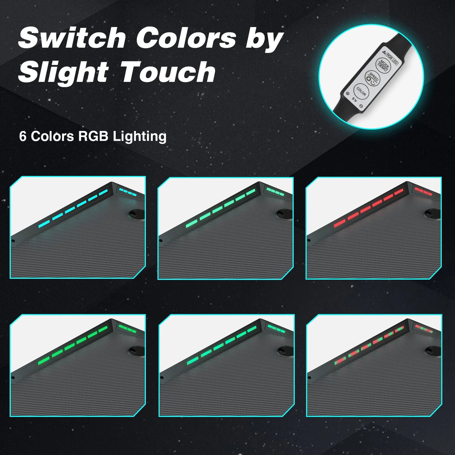 Gaming Schreibtisch PC Computer Gamer Schreibtisch Ergonomische Workstation mit RGB Led-leuchten Kopfhörer Haken Tasse Halter für Home Büros