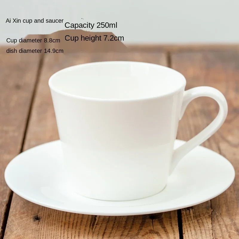 Pure White Bone China Coffee Cup Ceramic Simple Nordic Latte Cups Creative Fancy Afternoon Tea Cafe Coffee Cup and Saucer Spoon.