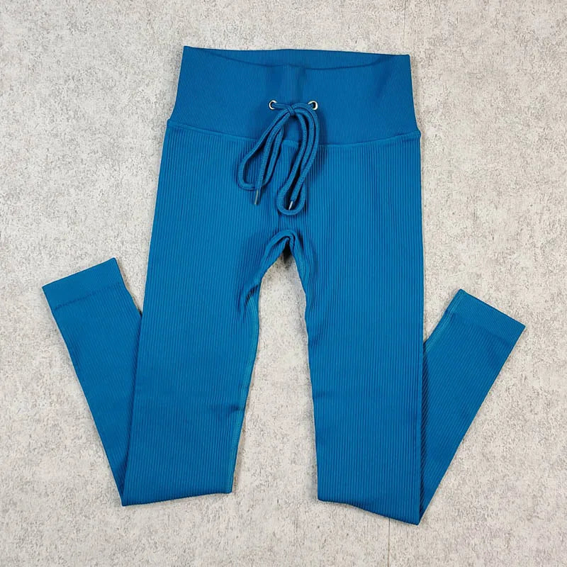 Ribbed Yoga Leggings Sports Tights Women Seamless Knit Yoga Pants White Femme Gym Leggings Skinny Workout Fitness Push Up