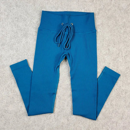 Ribbed Yoga Leggings Sports Tights Women Seamless Knit Yoga Pants White Femme Gym Leggings Skinny Workout Fitness Push Up