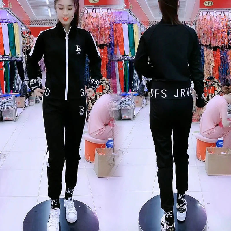 Women's Casual Suit Spring Autumn New Fashion Korean Sportswear Slim Long Sleeve Coats Tops And Pants 2 Two Piece Set For Women