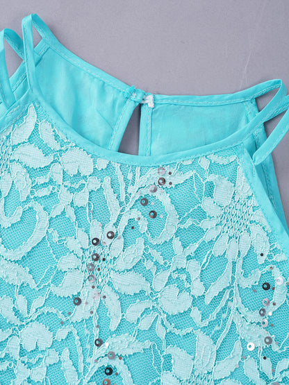 Iiniim Teen Mädchen Ärmellose Pailletten Floral Spitze Glänzenden Kleid Vestido de festa für Hochzeit Formale Geburtstag Party Sommer Kleider.